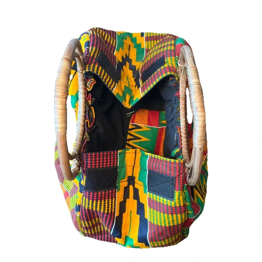Kente Cloth Purse Handbag Tote Round Woven Handles Attached Coin purse - Picture 4 of 10